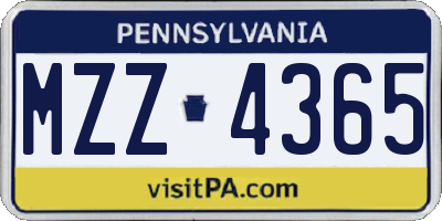 PA license plate MZZ4365