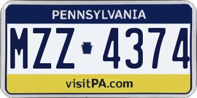 PA license plate MZZ4374