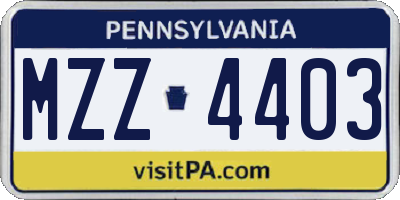 PA license plate MZZ4403