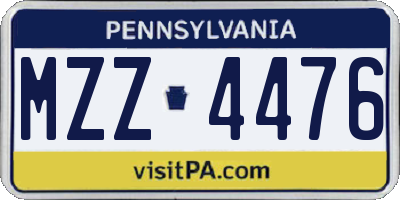 PA license plate MZZ4476