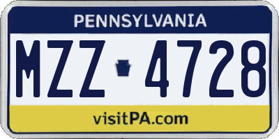 PA license plate MZZ4728
