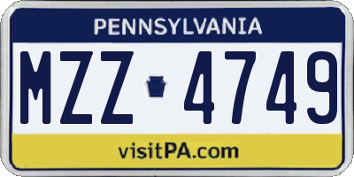 PA license plate MZZ4749