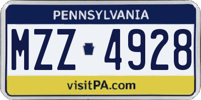 PA license plate MZZ4928