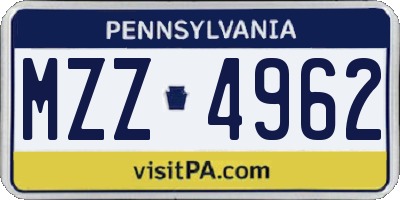 PA license plate MZZ4962
