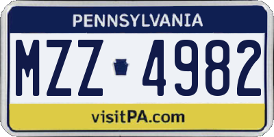 PA license plate MZZ4982