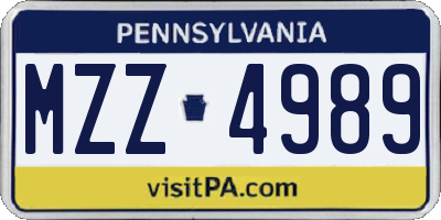 PA license plate MZZ4989