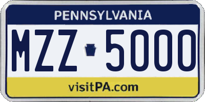 PA license plate MZZ5000