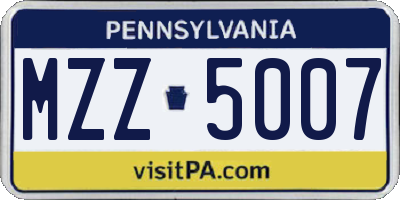 PA license plate MZZ5007