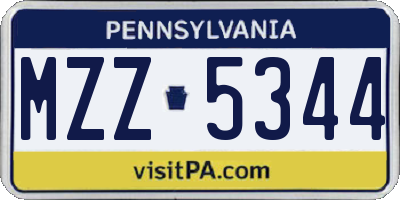 PA license plate MZZ5344