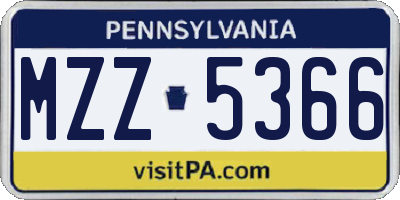 PA license plate MZZ5366