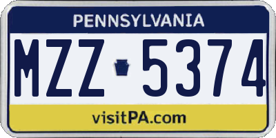 PA license plate MZZ5374
