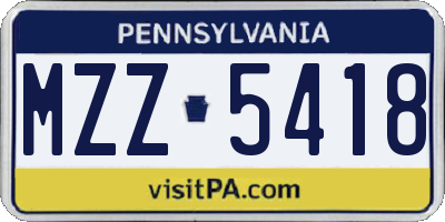 PA license plate MZZ5418