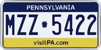 PA license plate MZZ5422