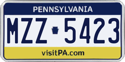 PA license plate MZZ5423