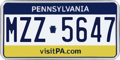 PA license plate MZZ5647