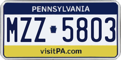 PA license plate MZZ5803