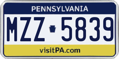 PA license plate MZZ5839