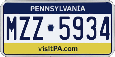 PA license plate MZZ5934