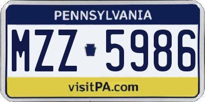 PA license plate MZZ5986