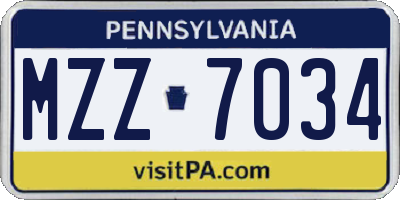 PA license plate MZZ7034