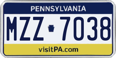 PA license plate MZZ7038