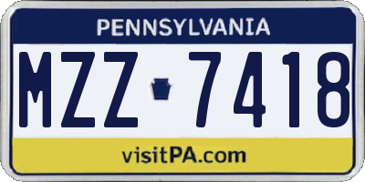 PA license plate MZZ7418