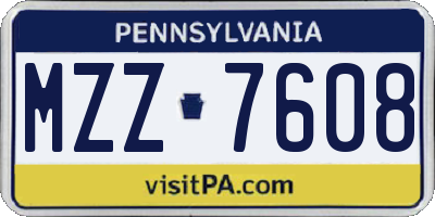 PA license plate MZZ7608