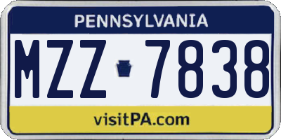 PA license plate MZZ7838