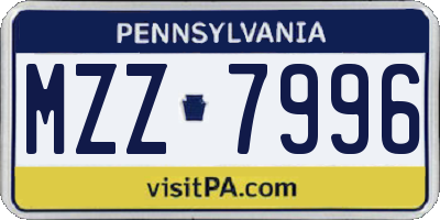 PA license plate MZZ7996