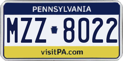 PA license plate MZZ8022