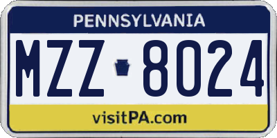 PA license plate MZZ8024
