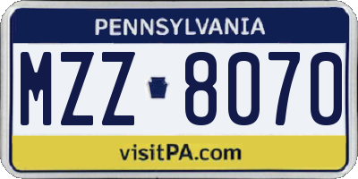 PA license plate MZZ8070