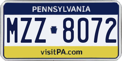 PA license plate MZZ8072