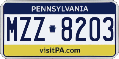 PA license plate MZZ8203
