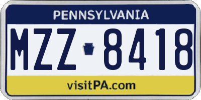 PA license plate MZZ8418