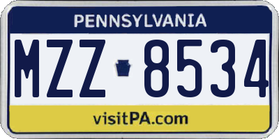 PA license plate MZZ8534