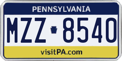 PA license plate MZZ8540