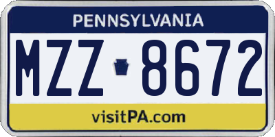 PA license plate MZZ8672