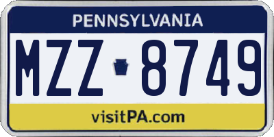 PA license plate MZZ8749