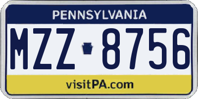 PA license plate MZZ8756
