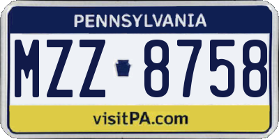 PA license plate MZZ8758