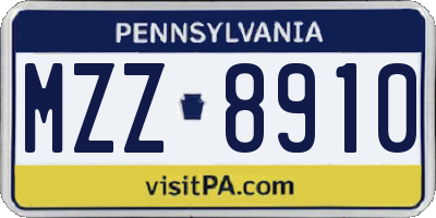 PA license plate MZZ8910