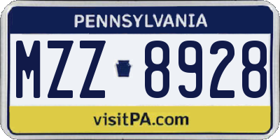 PA license plate MZZ8928