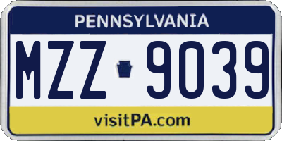 PA license plate MZZ9039