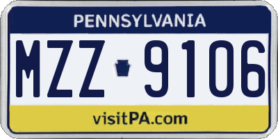 PA license plate MZZ9106