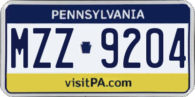 PA license plate MZZ9204