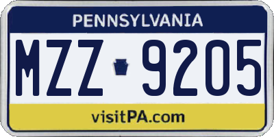 PA license plate MZZ9205