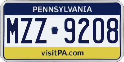 PA license plate MZZ9208