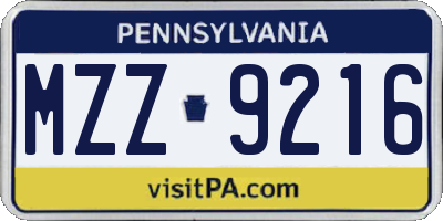 PA license plate MZZ9216