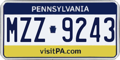 PA license plate MZZ9243